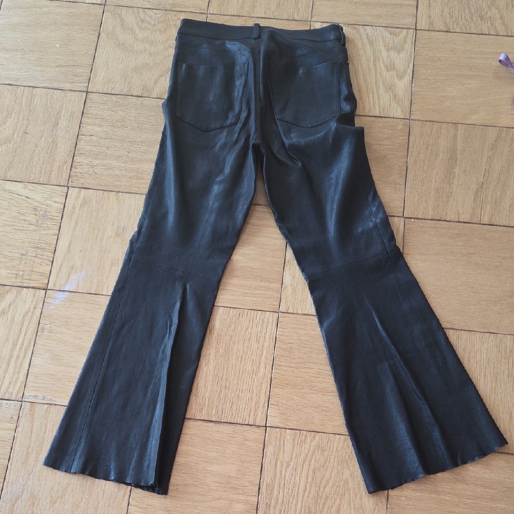 Alice + Olivia Black Leather Flared Boot-Cut Pants - Picture 3 of 9